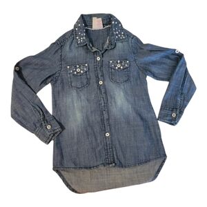Girls denim long sleeve beaded top 5/6